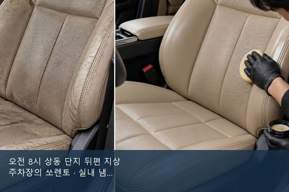 오전 8시 상동 단지 뒤편 지상 주차장의 쏘렌토 · 실내 냄새를 연 기록